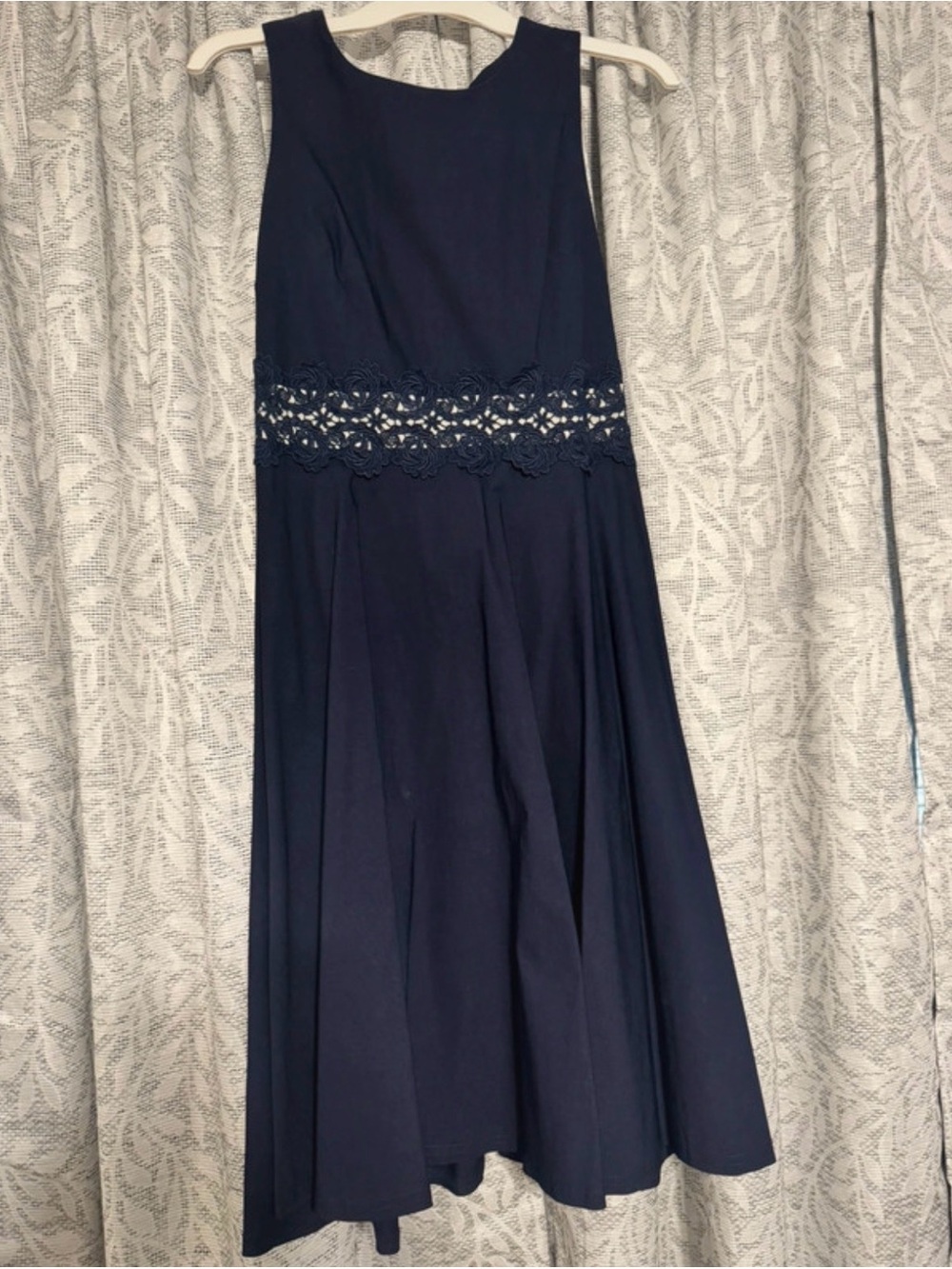 Amazon Navy Sleeveless Midi Dress with Lace Waist